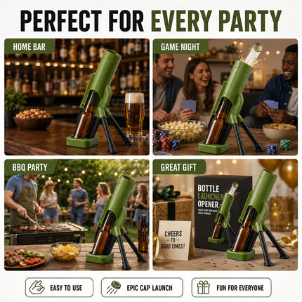 Novelty Mortar Bottle Opener Cap Launcher Shooter Magnetic Automatic Beer Opener Funny Bar Party Gadget Gift For Men