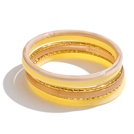 Yhpup 1Set 2026 Multi-Color Resin Layered Round Stacking Bracelet Bangle Spring Style Stainless Steel Fashion Jewelry Waterproof