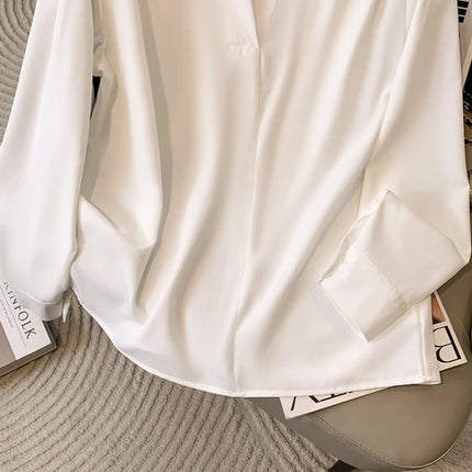 2026 Spring Autumn Long Sleeve Big Size Women Shirts Office Lady V-Neck Solid Color Blouses Elegant and Youth Woman Tops