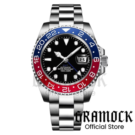 Gramock White Dial Blue GMT 40MM Watch For Men Roating Bezel Sapphire Glass Waterproof Reloj Hombre NH34A Mechanical Wristwatch