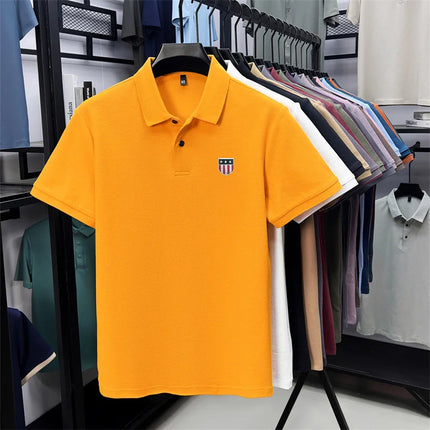 men's summer luxury brand 100% cotton polo shirt, lapel print short-sleeve t-shirt, business casual breathable men's clothing