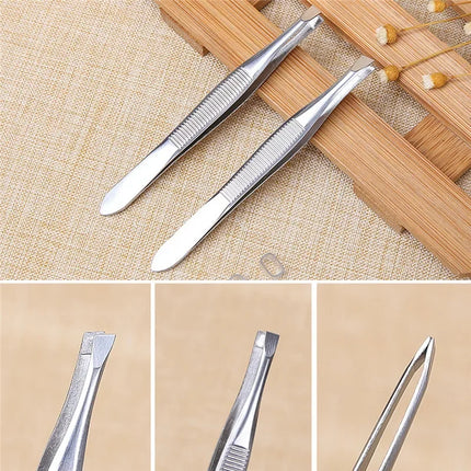 2Pcs/Set Professional Slanted/Flat Stainless Steel Hair Removal Clip Eyebrow Face Hair Remover Tweezers Eyebrow Plucking Tools