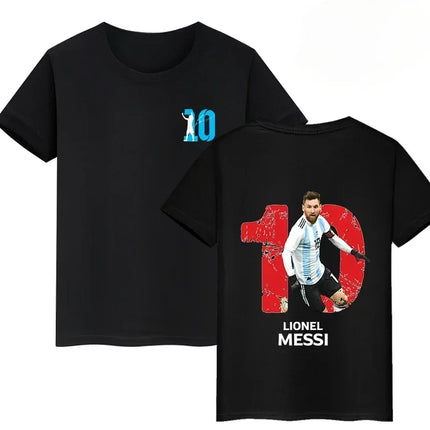 Summer Cotton Children's T-shirts Brand Sport Double-sided Messi Print Short-sleeve Casual Fashion Boys Girls Tee Top Kid Clothing