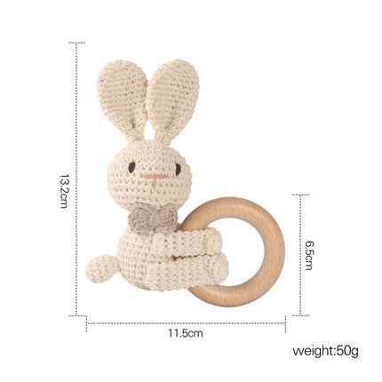 1PC Crochet Animal Rabbit Rattle Toy Soother Bracelet Wooden Teether Ring Baby Product Mobile Pram Crib Wooden Toys Newborn Gift