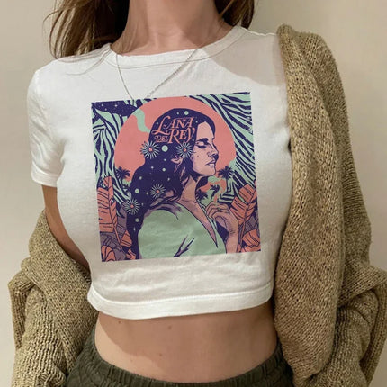 Crop Top Lana Del Rey Ldr Sailing Graphics T Shirt Cropped Harajuku Women Vintage Short-Sleeve T-Shirt Streetwear Female Tshirt