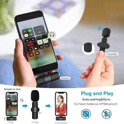 Wireless Lavalier Microphone with Charging Box Audio Video Noise Cancel Record Plug-and-Play Mic for IOS Android