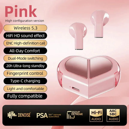 K520 Bluetooth Wireless Earphones Rotatable Heart Shape Charging Box Low Latency Gaming Stereo In Ear Earbuds