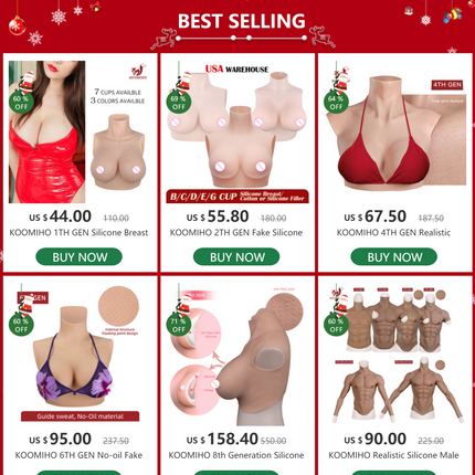 KOOMIHO 1TH GEN Silicone Breast Forms A/B/C/D/E/G/H Cup Huge Fake Boobs Transgender Drag Queen Shemale Crossdresser Beginner