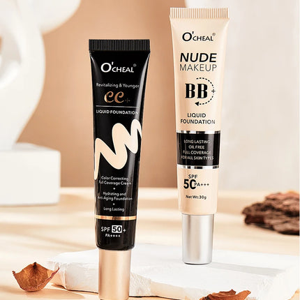 Ocheal 30g BB/CC sunscreen Cream SPF 50/PA+++ Facial Liquid Foundation Cream Anti-Aging Long Lasting Full Coverage Cream Powder