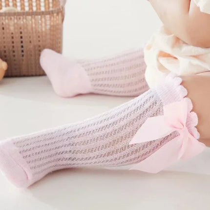Red Bow Tie Knee High Tube Socks Girls' Christmas Stockings Infants Toddlers Soft Cotton Children Non Slip Floor Socks Baby Gift