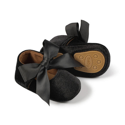 Newborn Baby Girls Dress Shoes Bowknot Ribbon Princess Infant Toddler Rubber Non-slip Flat First Walkers Crib Shoes Mary Jane