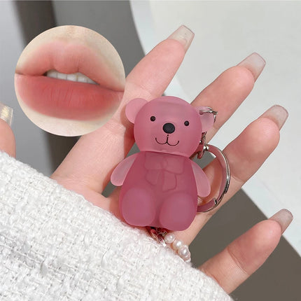 Cute Bear Velvet Lip Mud Keychain Matte Nude Red Lip Gloss Autumn Winter Non-stick Cup Lipstick Waterproof Lasting Lips Makeup