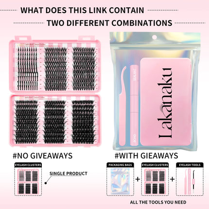 Lash Clusters with Spikes Kit DIY Spiky Eyelash Extension Thick Volume Spiky Individual Lashes Set Mink Strip Lash by LAKANAKU