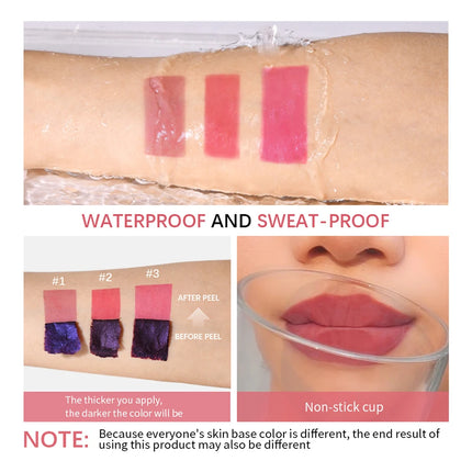 Lip Stain Blading Peel Off and Reveal Kit Long Lasting 3pcs Rose Waterproof Pink Lip Tint Transfer Proof Natural Lip Stain Kit