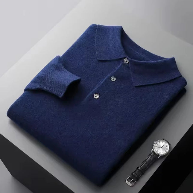 100% Pure Wool Cashmere Sweater Men's POLO Neck Knitted Pullover Autumn Winter New Warm Top Fashion Korean Edition Jacket