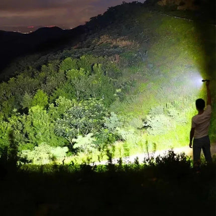 Rechargeable LED Flashlight Zoomable Torch with LCD Display 3 Modes Waterproof High Power Hand Light Outdoor Wilderness Camping