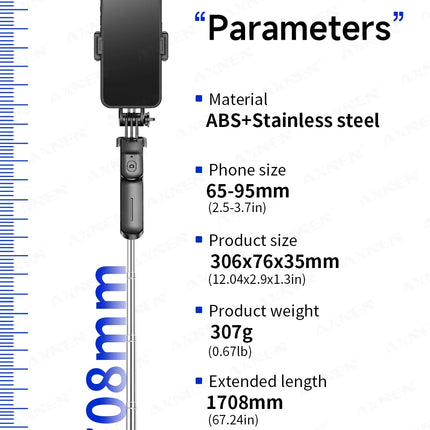 F16 Selfie Stick Tripod with 1708mm Long 8-Section Pole, Bluetooth Remote, 360° Rotation, 1/4 Interface, for Phone Camera Vlog