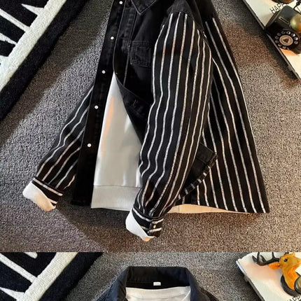 2024 New Spring and Autumn Youth Collection Commuting and Leisure Versatile Contrast Stripe Pocket Long Sleeved Men's Shirt Top
