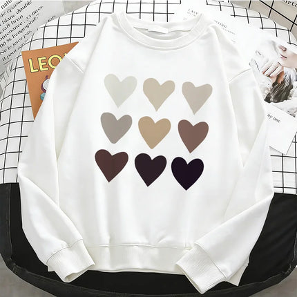 Fashion Womens Love Heart Y2k Hoodies Basic Warm Fleece Sweatshirt Soft 90s O-Neck Pullover Casual Female Clothes