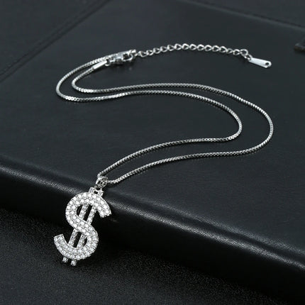 Trendy Stainless Steel Copper Thick Dollar Symbol Pendant Necklace for Women Versatile Fashionable Jewelry Accessory