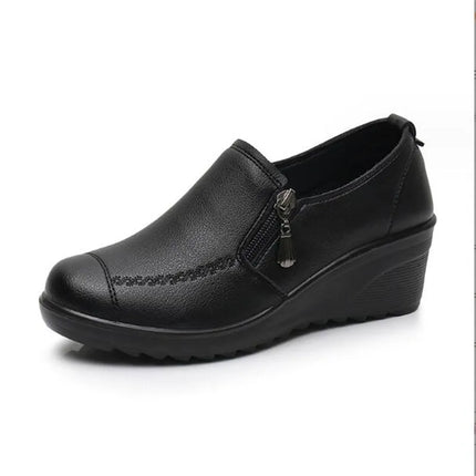 Classic Genuine Leather Women Shoes Round Toe Casual Comfortable Women's Wedge Shoes Spring Autumn Fashion Mother Shoes 10models