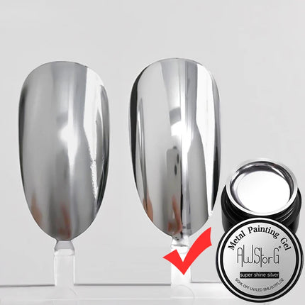 AWStorG 5ML Super Silver Metallic Gel Nail Polish Metal Effect Painting Gel Chromes Varnish Semi Permanent for Nail DIY