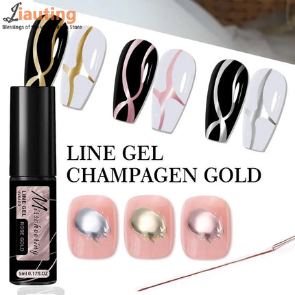 Gold Silver Metallic Liner Paint Gel Nail Polish Chrome Mirror Metal Effect Super Bright French UV LED Semi Permanent Nail Gel