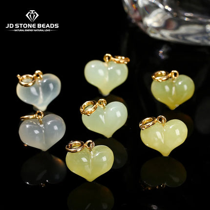 1 Pc Natural Stone Light Green Jade Heart Shape Bead Random Color Pendant For Jewelry Making Diy Necklace Bracelet Accessory
