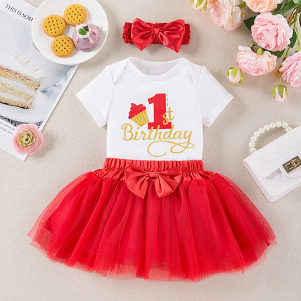 Baby Girl Cake Smash Outfit First Birthday Bodysuit Tutu with Headband Fluffy Toddler Girl Pink Tutu Princess Party Wear