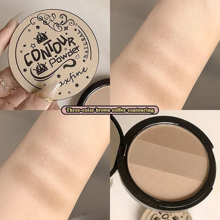 3 in1 Three Colors Powder Tray Blush Contouring Waterproof Long Lasting Delicate Natural Face Makeup