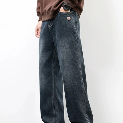 Spring Autumn American Retro Straight Jeans Men Streetwear Korean Fashion Loose Baggy Wide Leg Denim Pants Male Casual Trousers