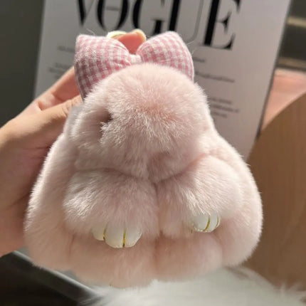 Cute Fluffy Bag Charm Bunny Keychain Pompoms Rabbit Fur Keychain Plush Dolls Hair Bow Plush Rabbit Car Key Ring