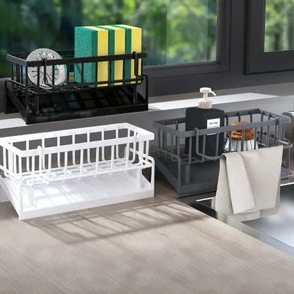 Drill-Free Sink Organizer Multi-Use Sponge Soap Holder Draining Rack for Kitchen Countertop Storage Waterproof Shelf 1PC