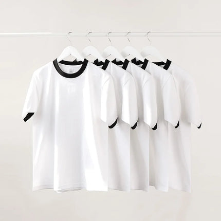 210G Heavy Cotton Men's T-shirt Edge-bumping O-Neck Short-sleeved Man T shirt Contrasting Color Splicing Men T-shirt Tops Tees