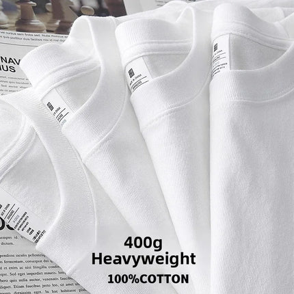 White Heavyweight 400g Pure Cotton Long Sve T-irt ex Loose Fit Basic Color Inner Wear Base Layer irt