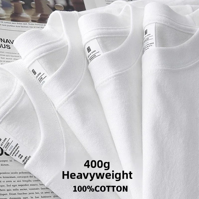 White Heavyweight 400g Pure Cotton Long Sve T-irt ex Loose Fit Basic Color Inner Wear Base Layer irt