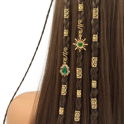 22pcs Golden Mixed Dreadlocks Set Street Party Little Braid Accessories For Women Braids Mixed 6 Patterns Hair Rings