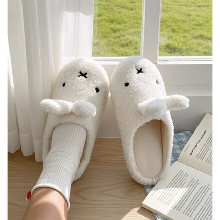 Miffy Cute Plush Cotton Slippers for Women Winter Comfort Warm Cotton Shoes Cartoon Anime Non Slip Home Bedroom Slippers Gifts