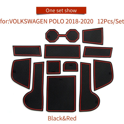 for VW Volkswagen POLO MK6 AW 2018 - 2023 Anti-slip Gate Slot Mat Car Door Groove Cup Pad Interior Accessories