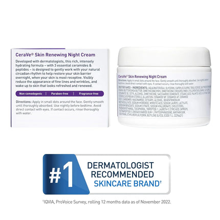 CeraVe Skin Renewing Night Facial Moisturizer with Peptide Complex Hyaluronic Acid & Ceramides, Daily Face Cream Care 1.7 Ounce