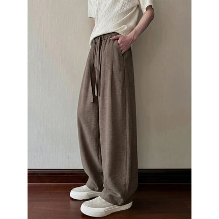 Casual sportpants Men Linen Feel Casual Pants Elastic Waist Breathable Summer Ice Silk Trousers Loose Fit Straight Leg Outdoor