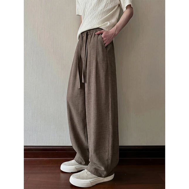 Casual sportpants Men Linen Feel Casual Pants Elastic Waist Breathable Summer Ice Silk Trousers Loose Fit Straight Leg Outdoor