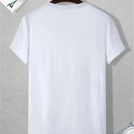100% pure cotton men's loose T-shirt breathable casual fashion letter pattern printed short sleeved round neck top