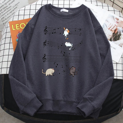Fashion Winter Sweatshirts For Women Kopie Von Musical Cats Musical Notes Print Hoodies Soft Fleece Pullovers Loose Warm Clothes