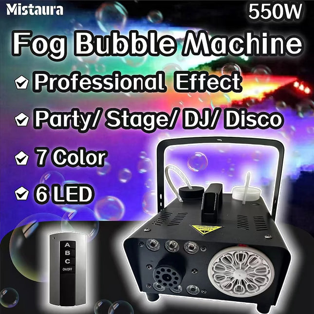 550W 6 LED 7-Color Lights Smoke Bubble Machine Remote Control Professional Special Effect Stage Equipment for DJ Party Setting