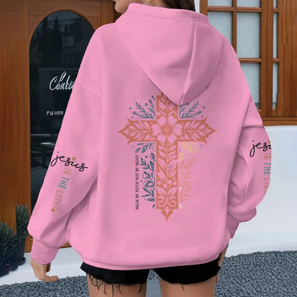 Vintage Flower Cross Graphic Christianity Hoodies Women Jesus Bible Verses Y2K Hoodie Casual Fashion Long Sleeve