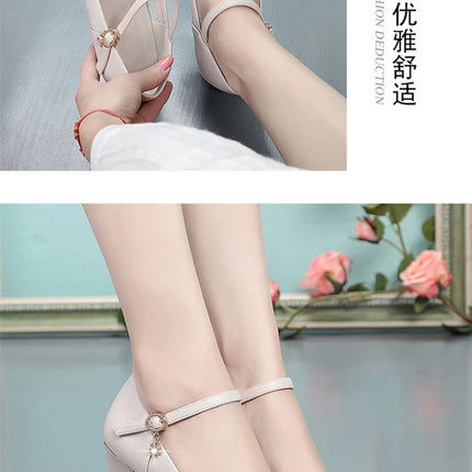 Women Fashion Sweet Red Comfort Buckle Strap Square Heel Pumps Lady Casual Black Pu Leather Office High Heel Shoes Spring Autumn