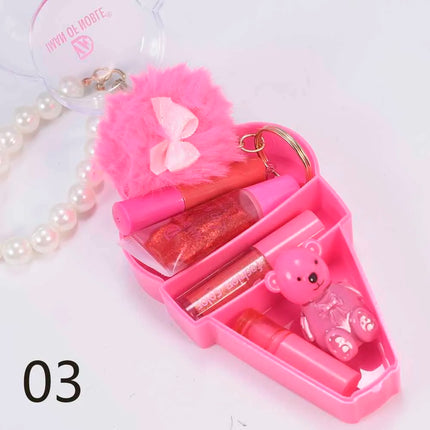 Cute Ice Cream Bear Lip Gloss Set Keychain Lip Gloss Waterproof Longlasting Girls Lips Makeup