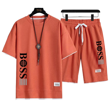 2026 Summer New Arrival Men's Casual Fashion Printed Bear Outdoor Sports Loose Quick-Drying Short-Sleeve T-Shirt + Shorts Set