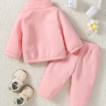 Baby Girl Fall Winter Clothes Solid Color 2 Piece Set Fleece  Set Fur Sweasthirt Turtleneck &Pants  Sportswear For 1-3Y